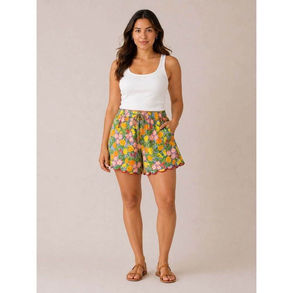 Dress Forum LA Sweet Mindset Citrus Floral Scalloped Shorts Womens Large L